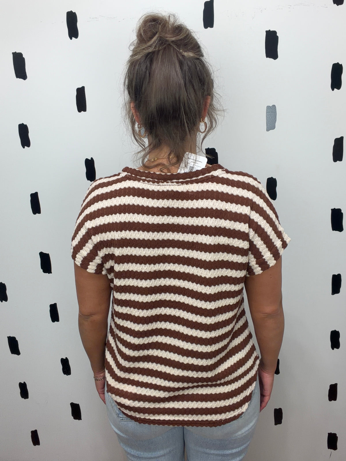 Brown Stripe Dolman Sleeve Knit Top