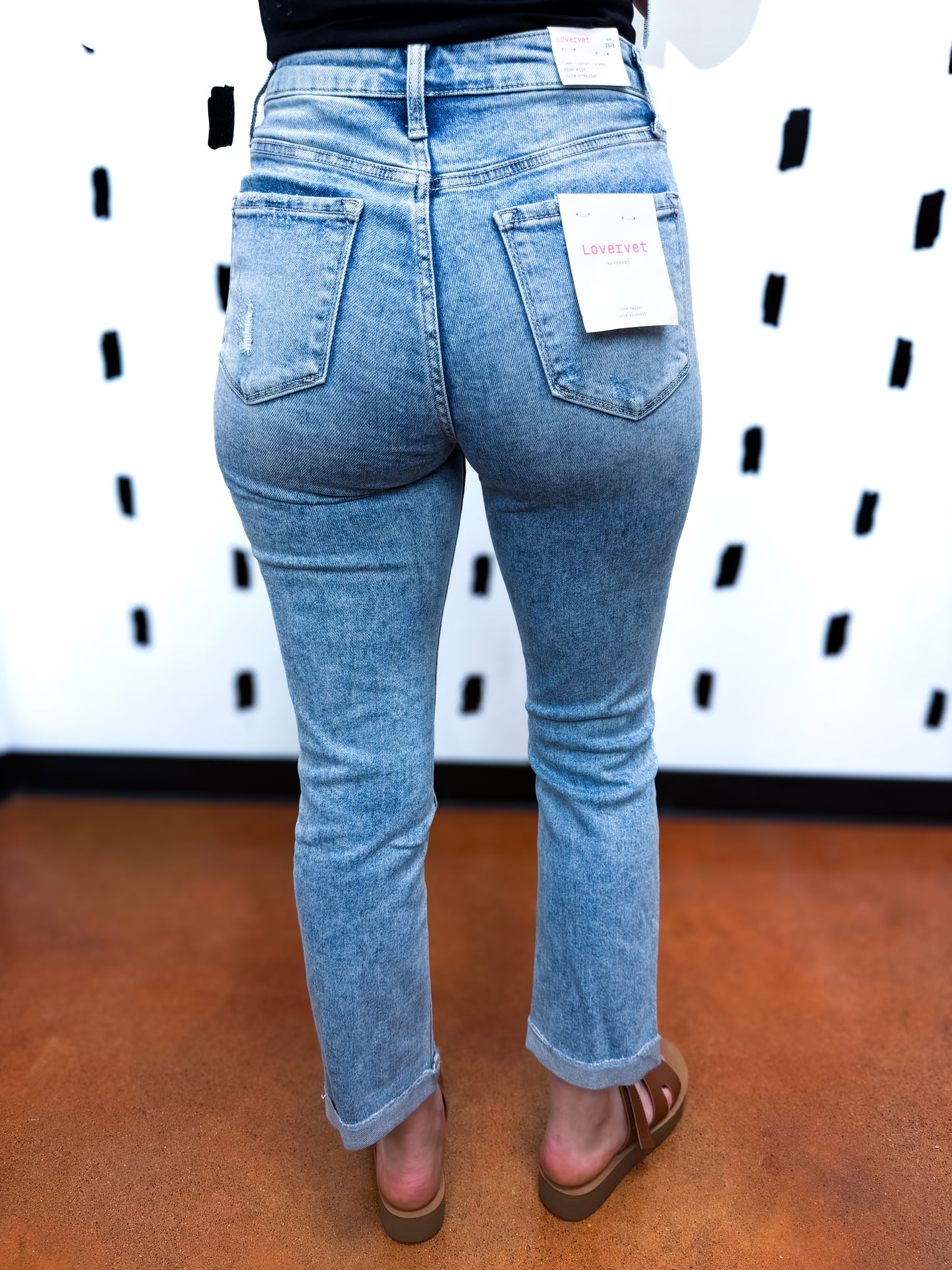 High Rise Cuff Crop Slim Straight Jeans