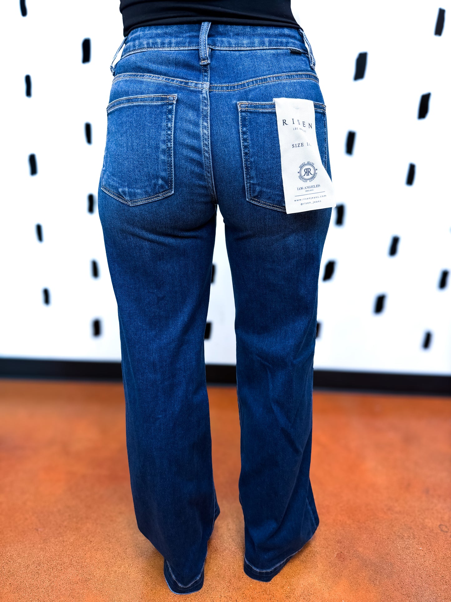 Dark Mid Rise Wide Leg Jeans