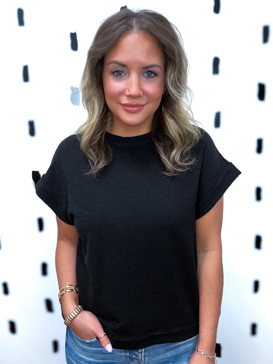 Black Cotton Slub Short Sleeve Tee