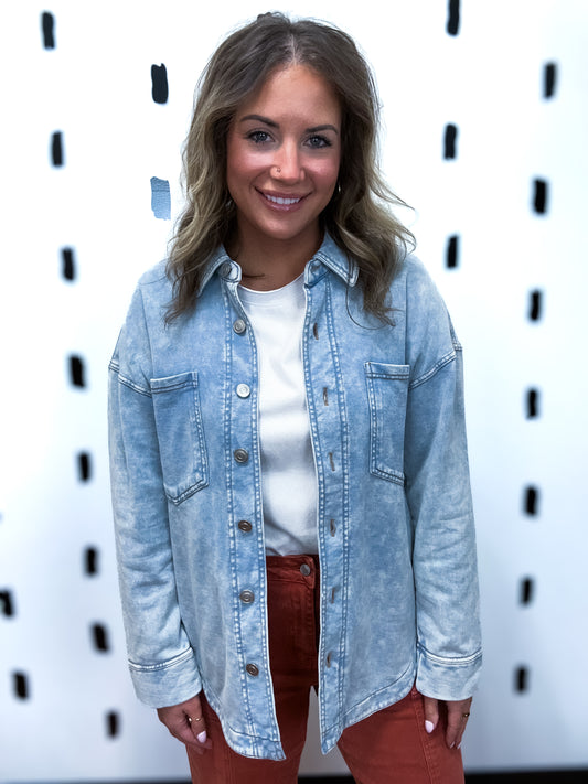 Light Blue Acid Wash Shacket