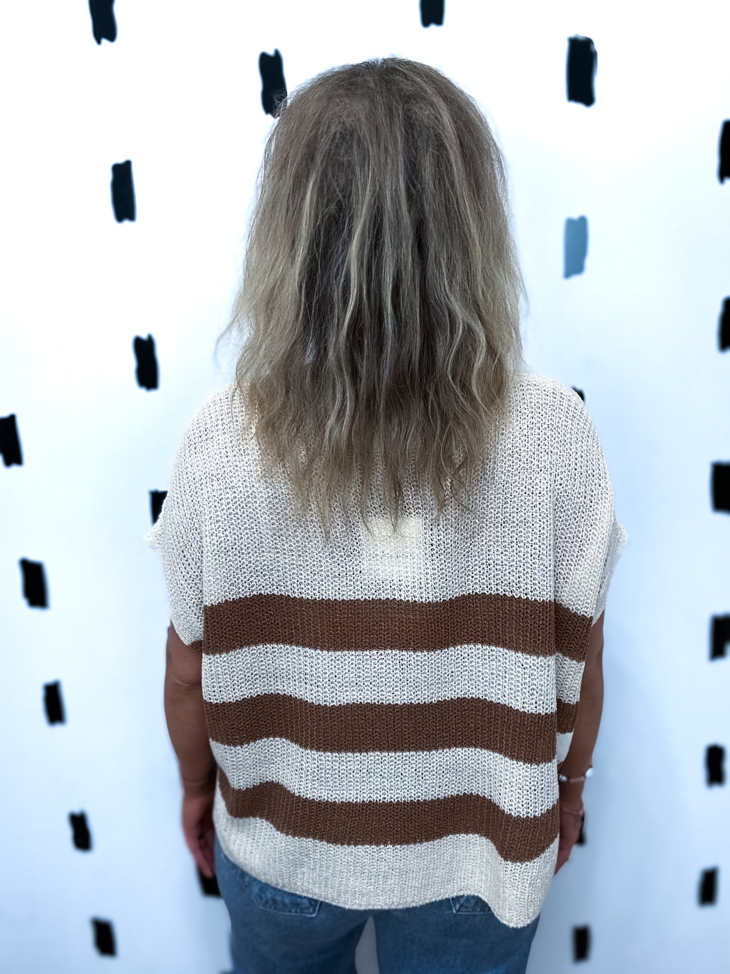 Mocha Striped Short Sleeve Knit Top