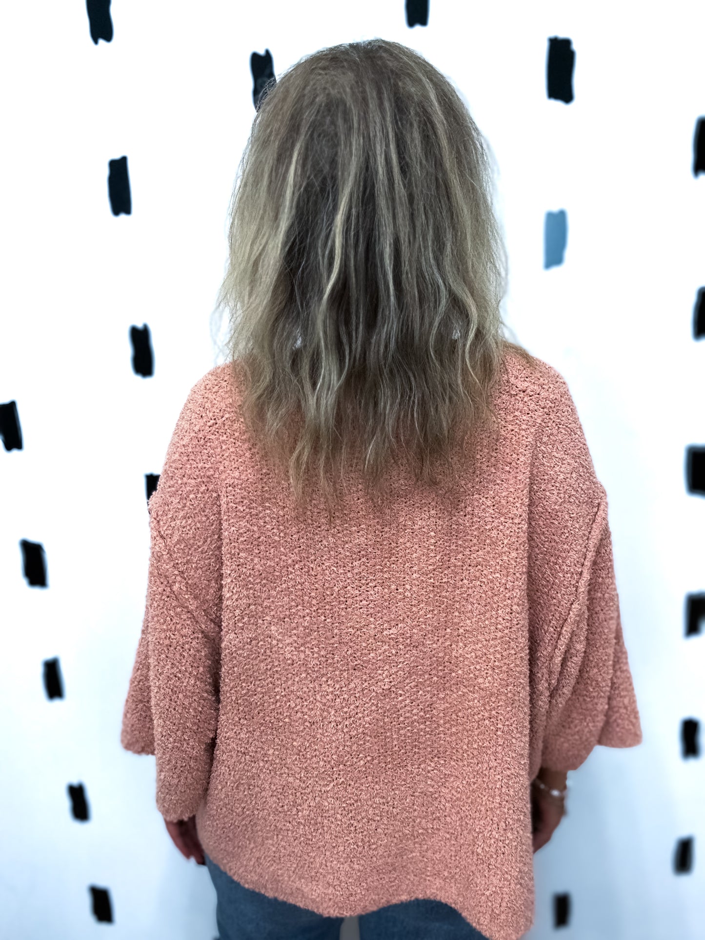 Rosewood Fuzzy Texture 3/4 Sleeve Top