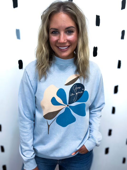 Blue Grow In Grace Graphic Sweatshirt