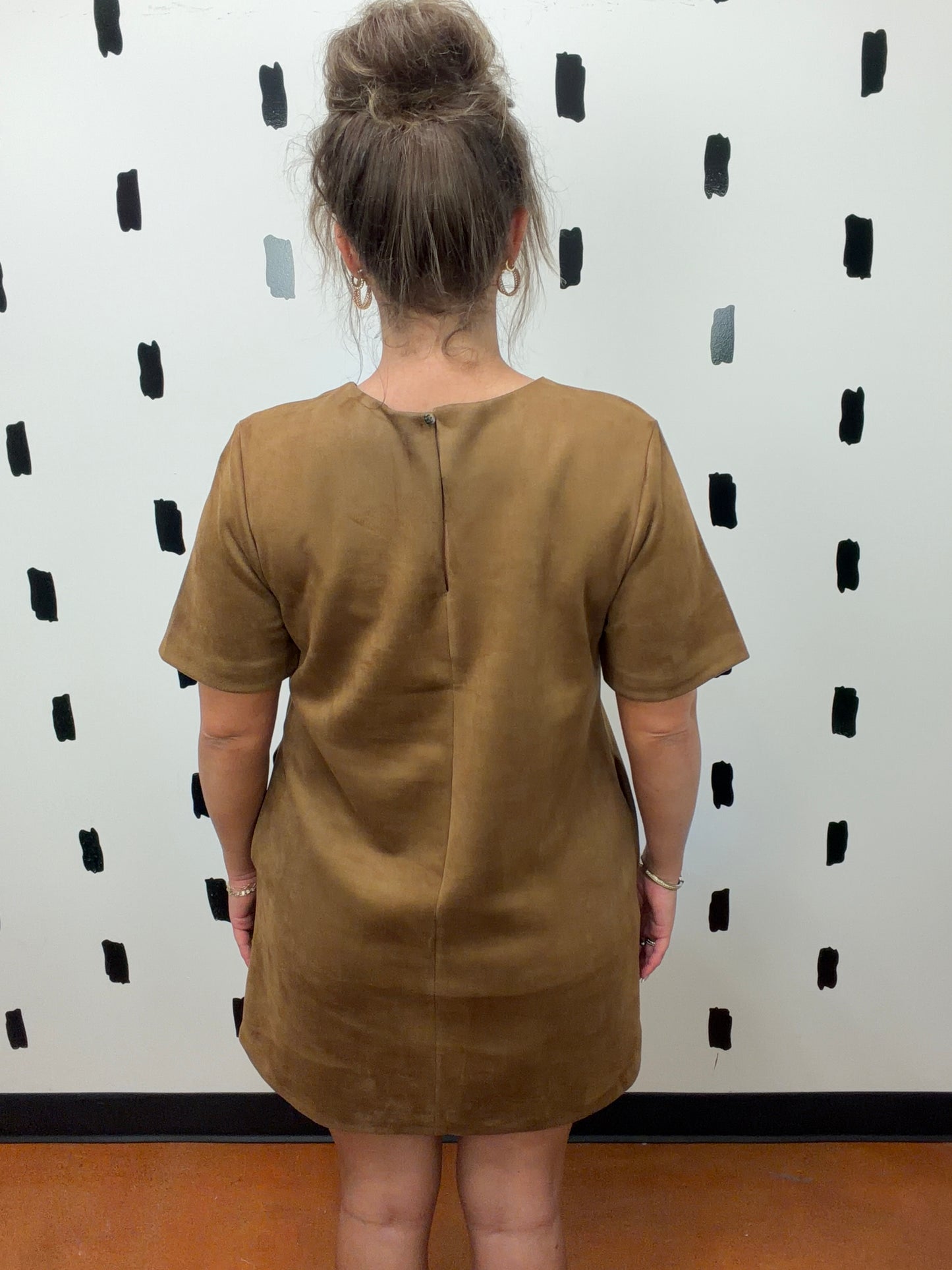 Caramel Short Sleeve Suede Dress