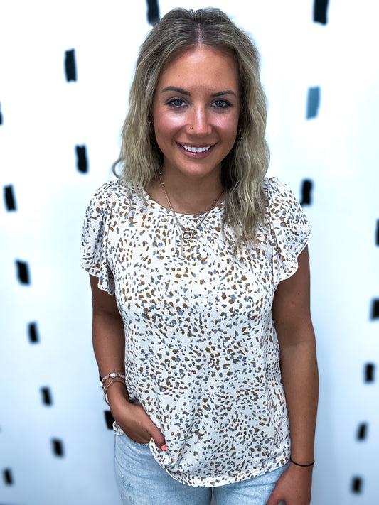 Mustard Short Sleeve Dot Print Knit Blouse