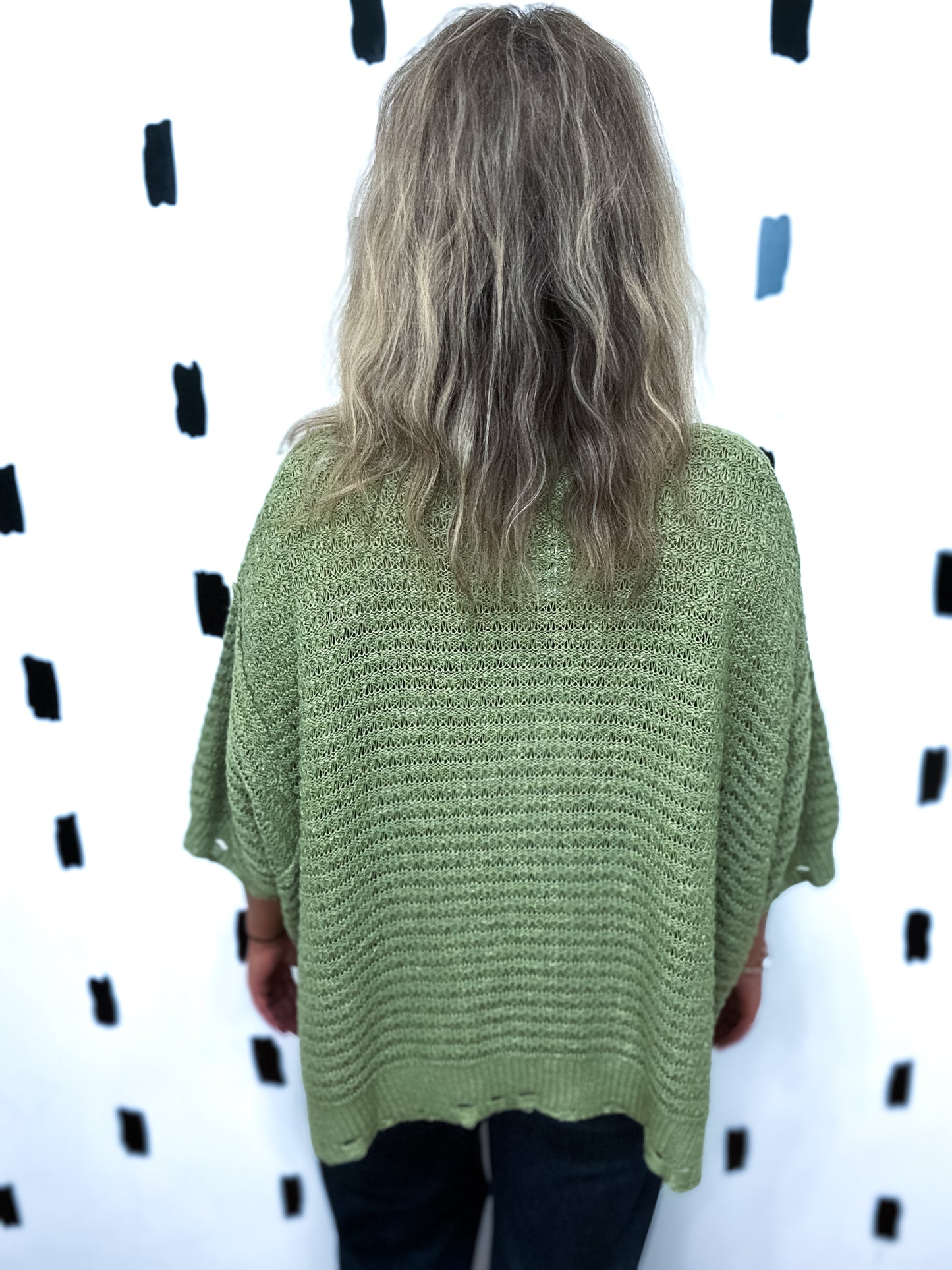 Matcha Distressed Short Sleeve Loose Sweater