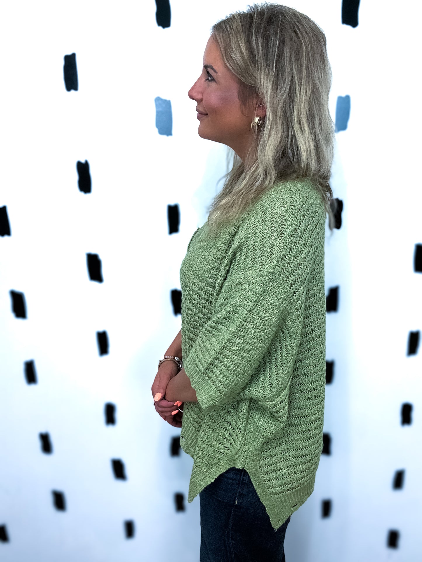Matcha Distressed Short Sleeve Loose Sweater