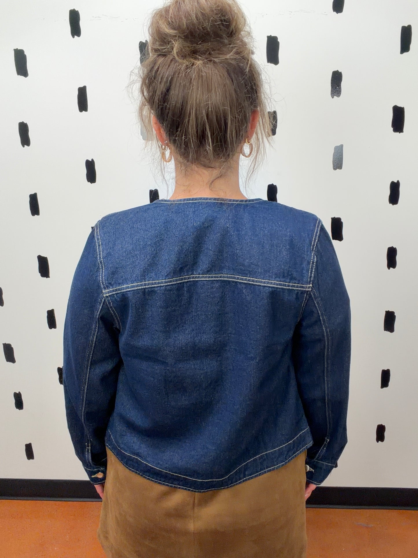 Dark Round Neck Denim Jacket
