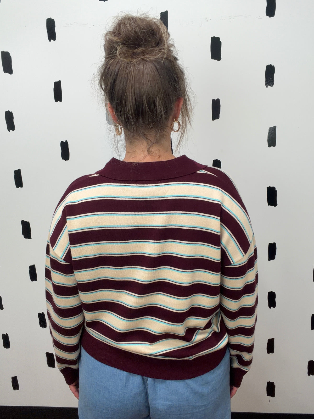 Maroon/Mint Long Sleeve Stripe Polo