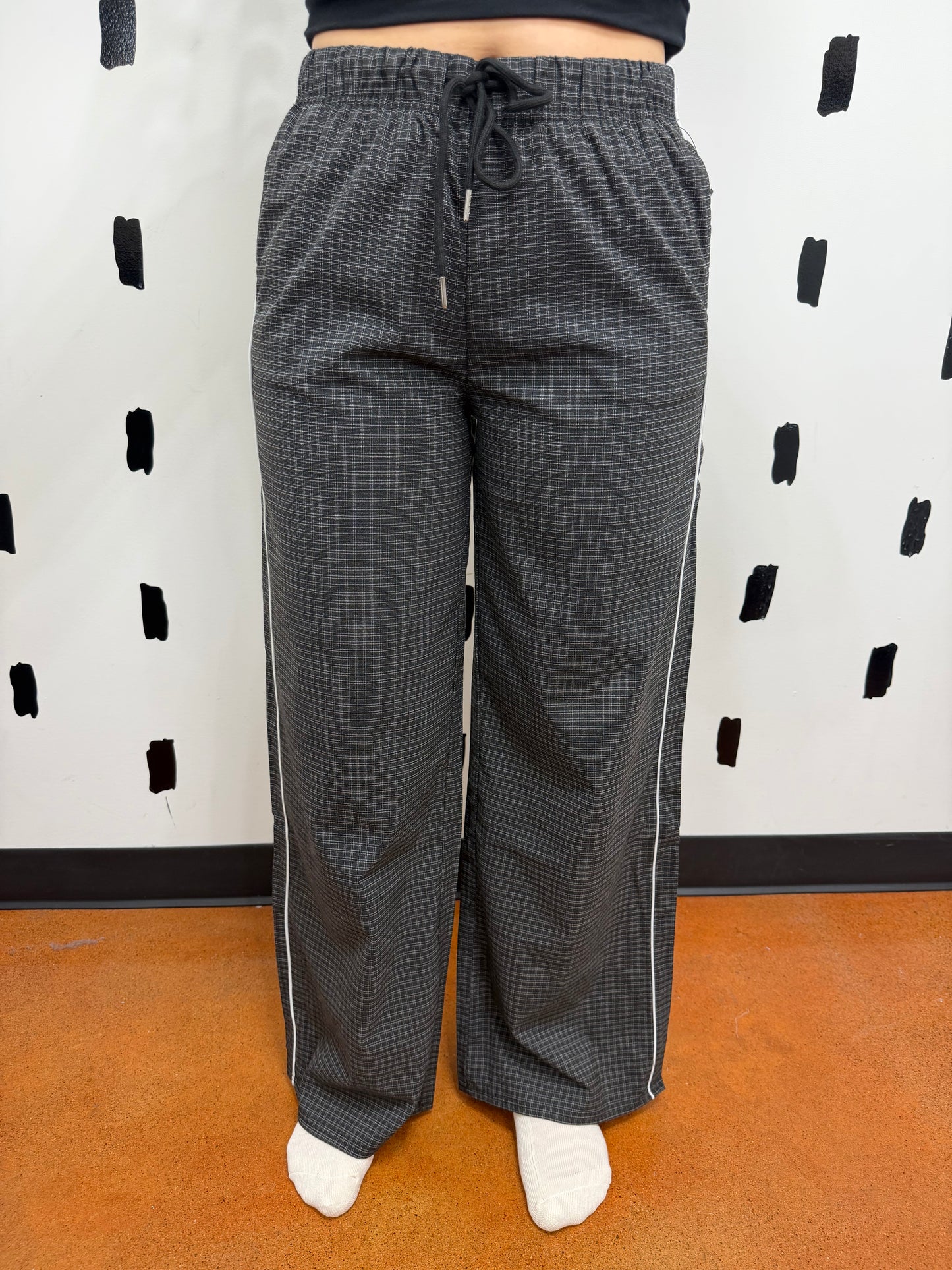 Black Checkered Wide Leg Pants