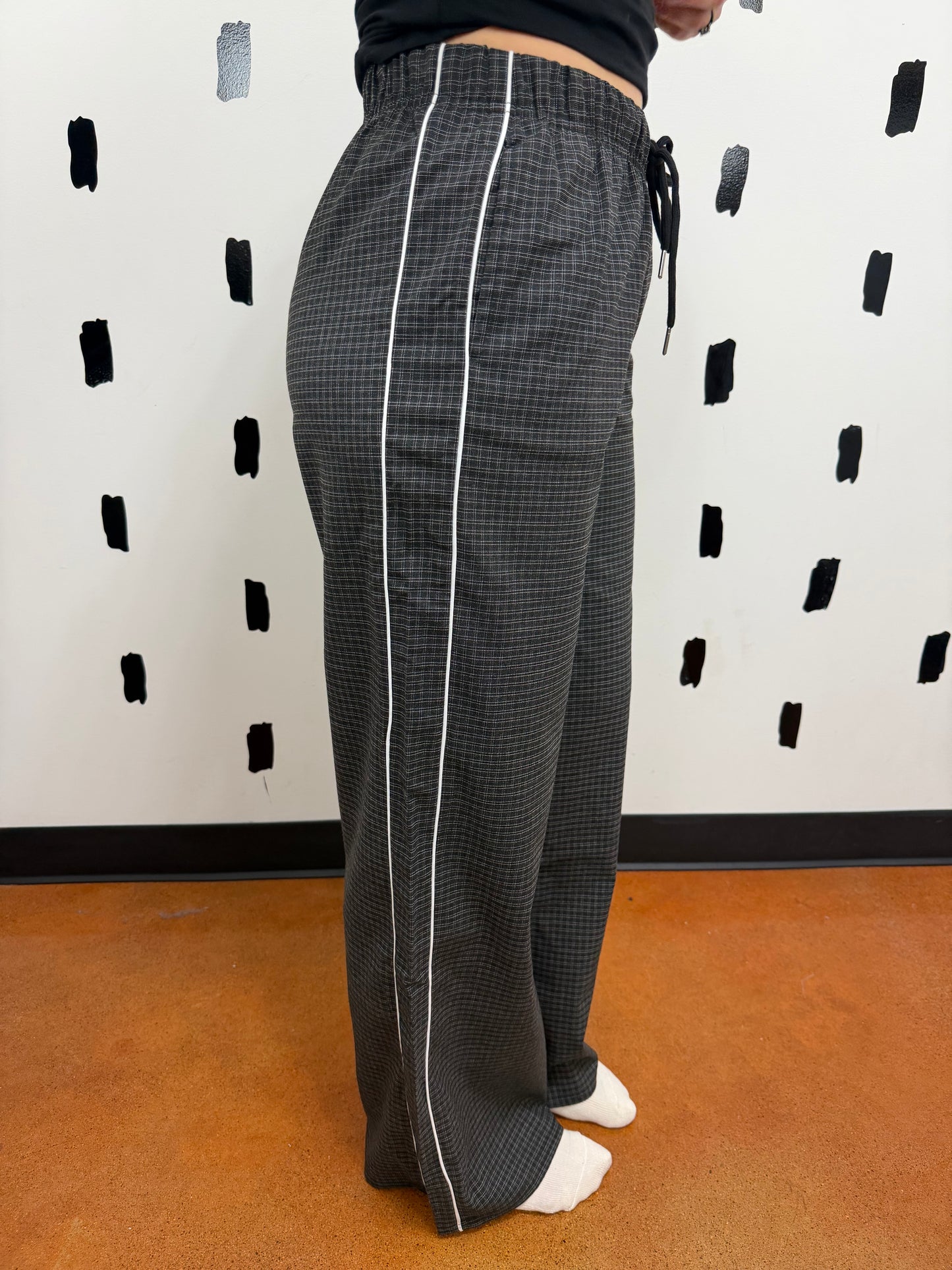Black Checkered Wide Leg Pants