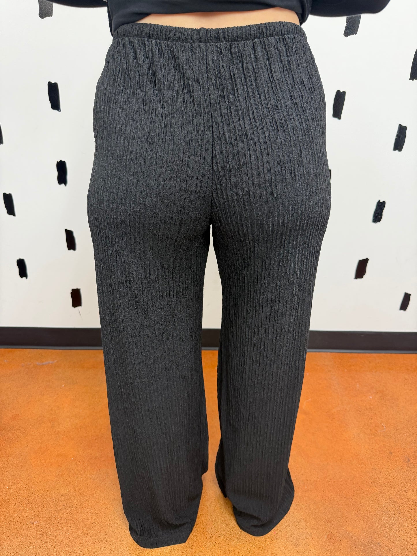 Black Crinkle Wide Leg Pants