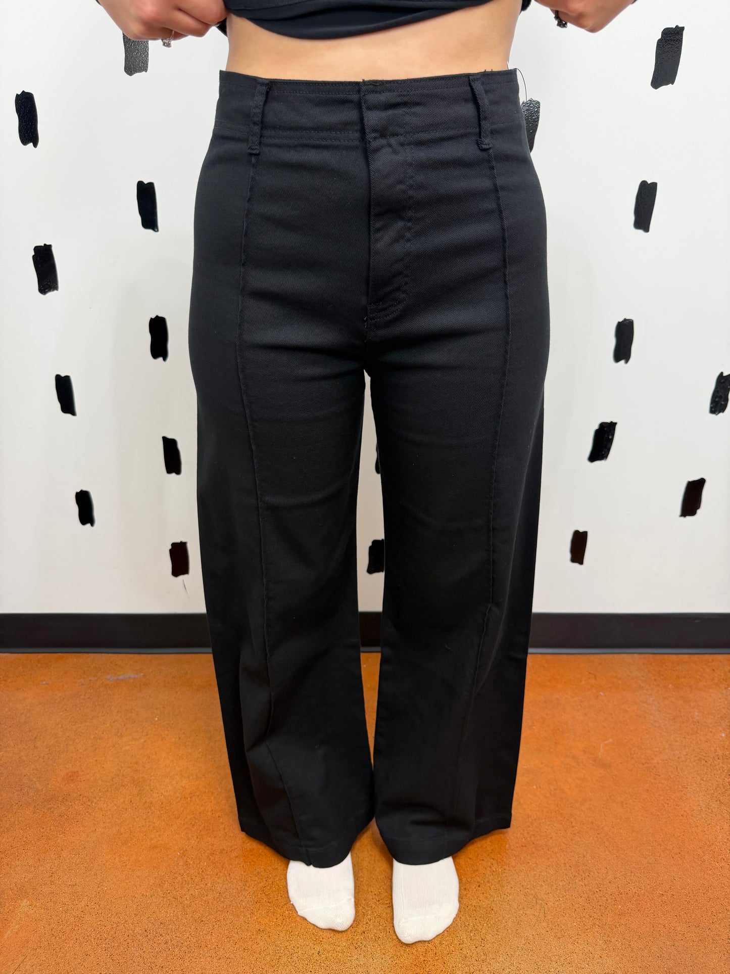 Black High Waist Front Seam Wide Leg Pants
