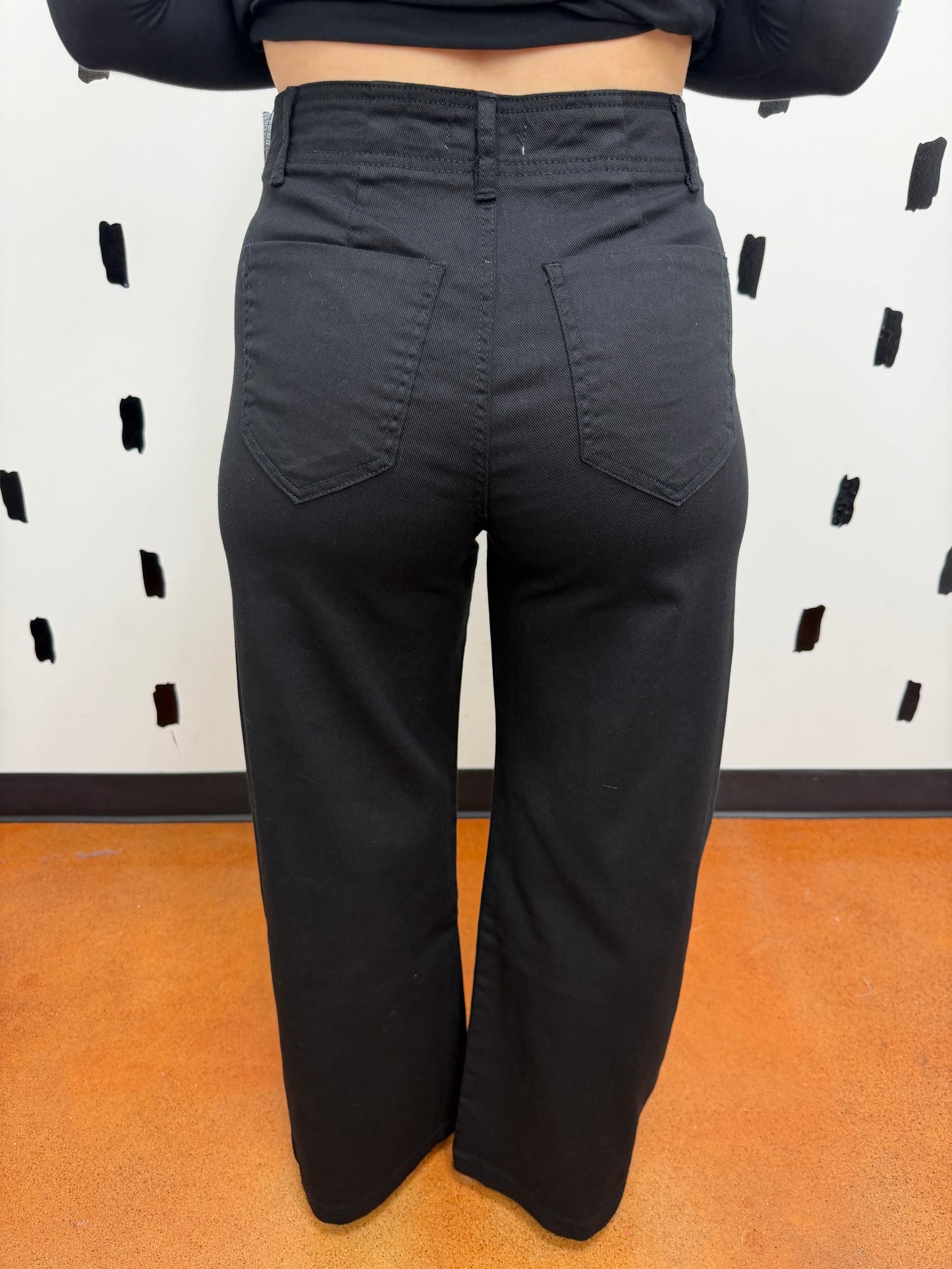 Black High Waist Front Seam Wide Leg Pants