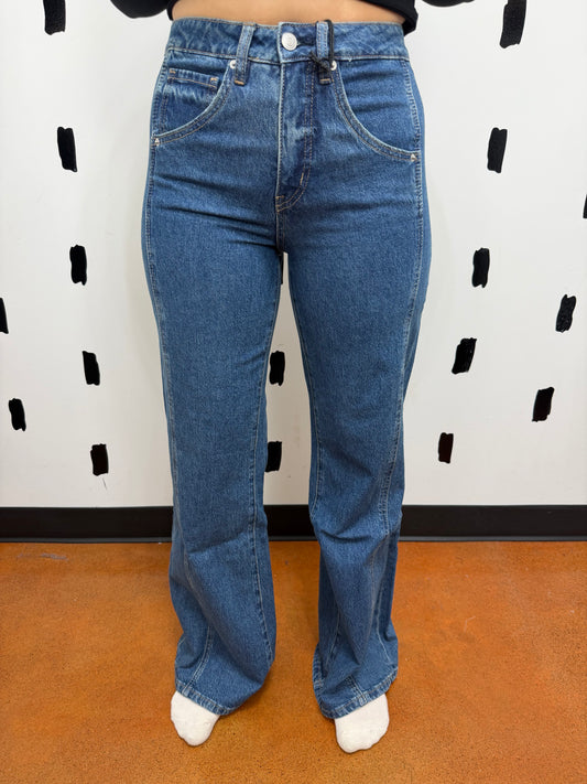 High Rise Wide Leg Side Panel Denim Jeans