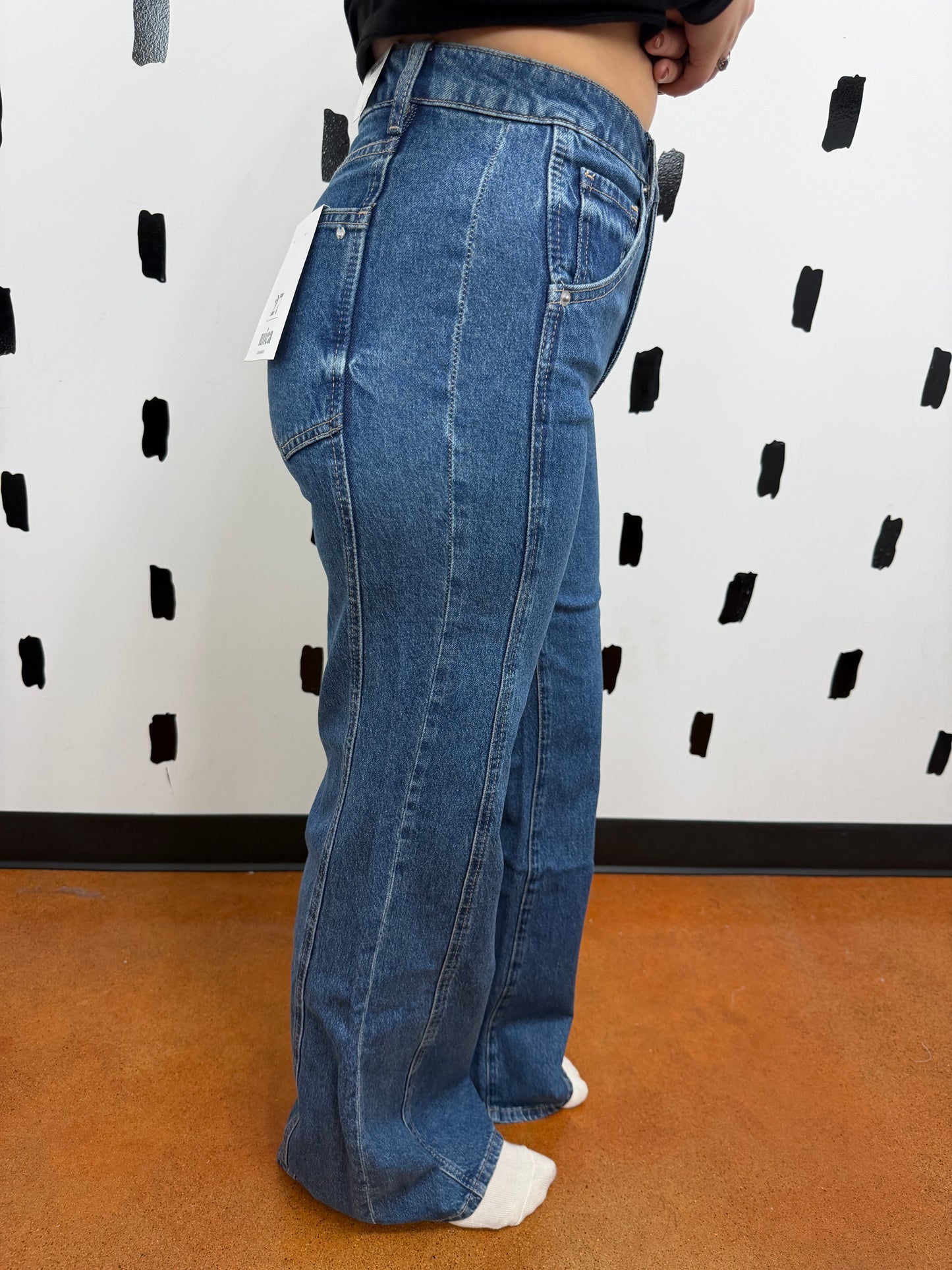 High Rise Wide Leg Side Panel Denim Jeans
