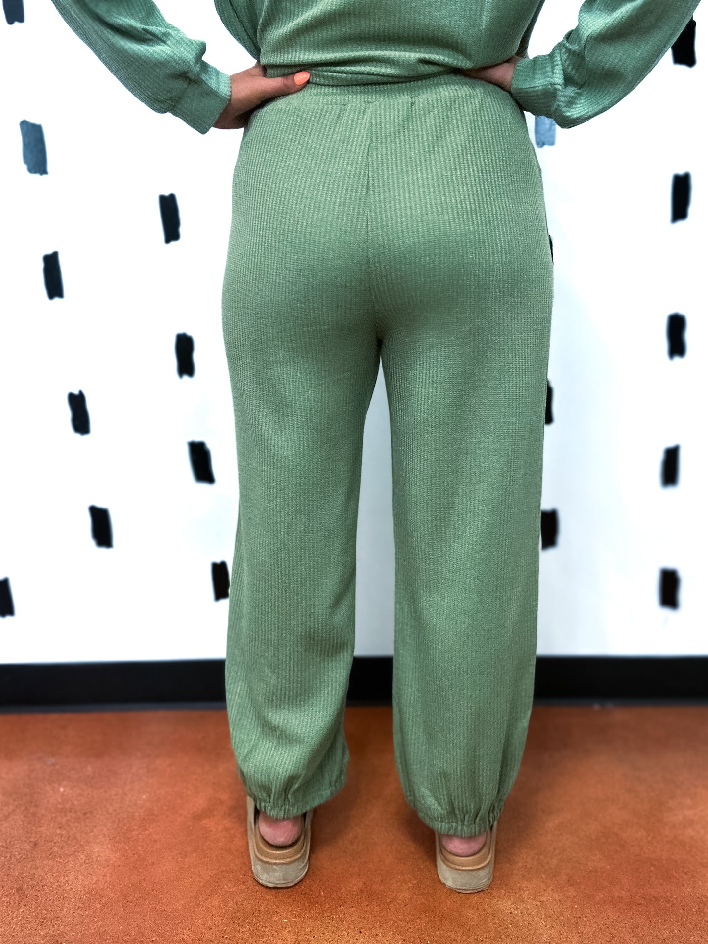 Olive Waffle Knit Pants