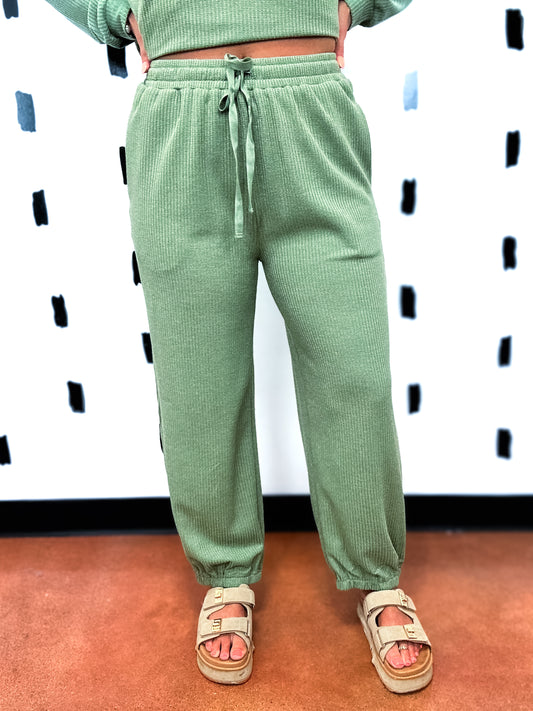 Olive Waffle Knit Pants