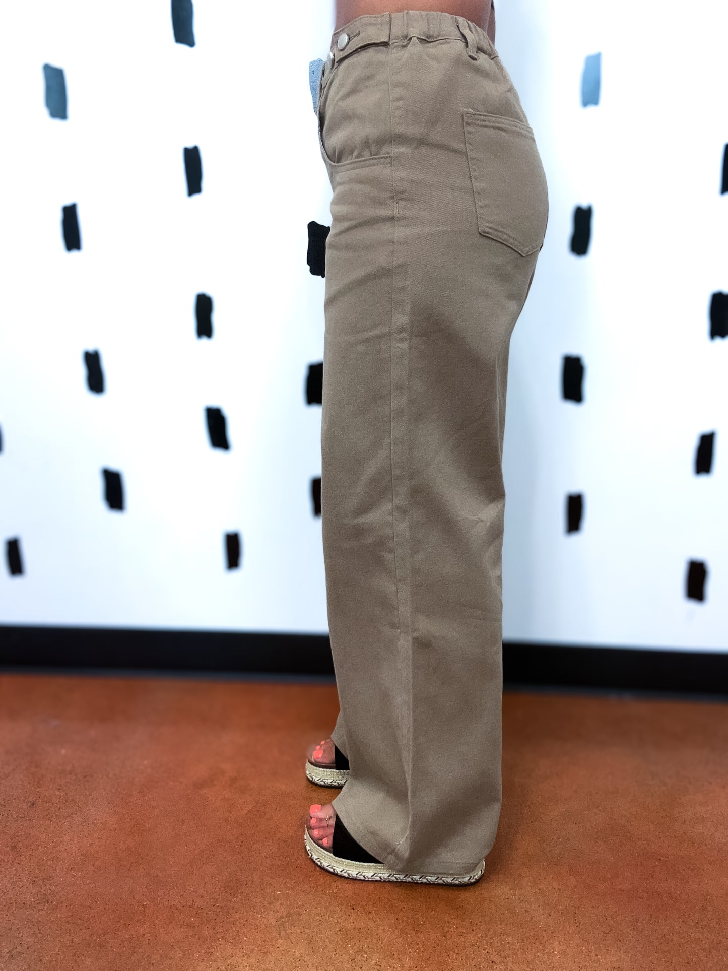 Khaki Wide Leg Denim Pants