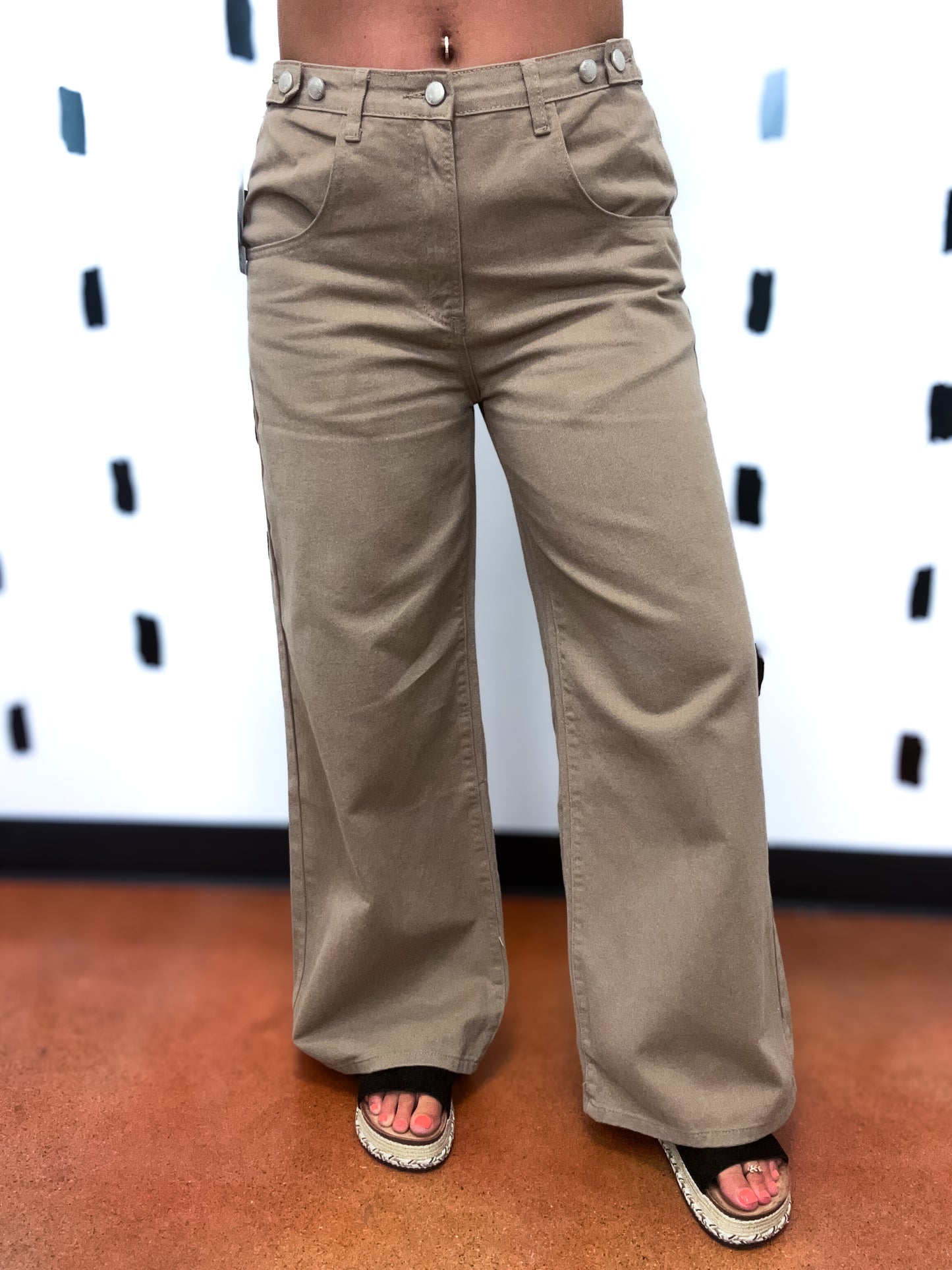 Khaki Wide Leg Denim Pants