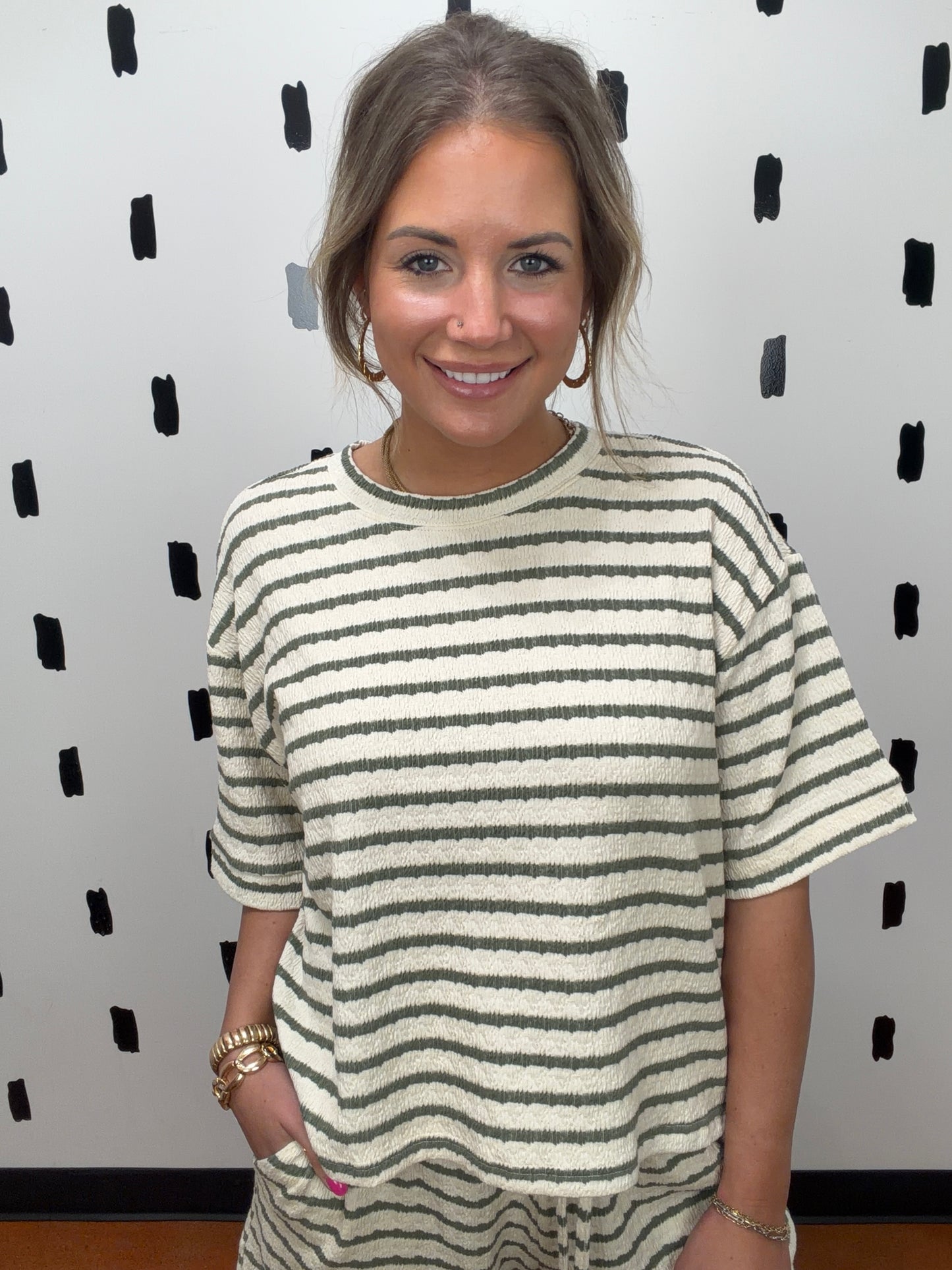 Olive Striped Short Sleeve Tee