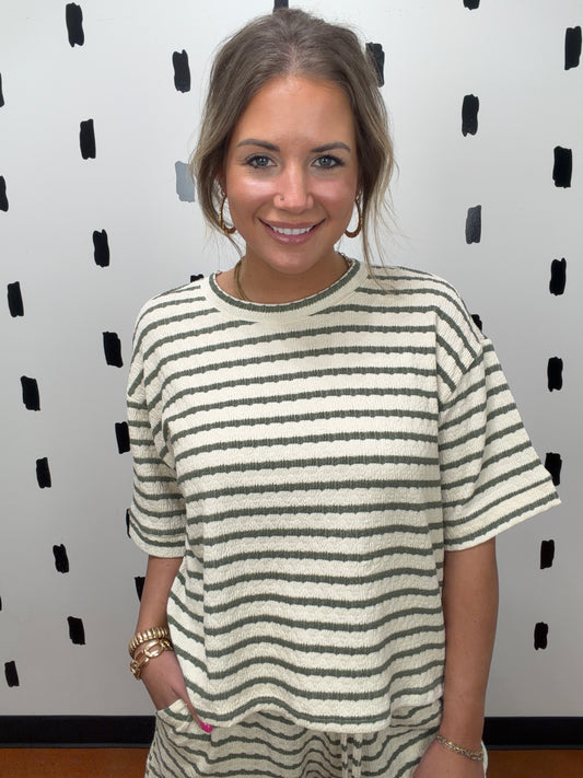 Olive Striped Short Sleeve Tee
