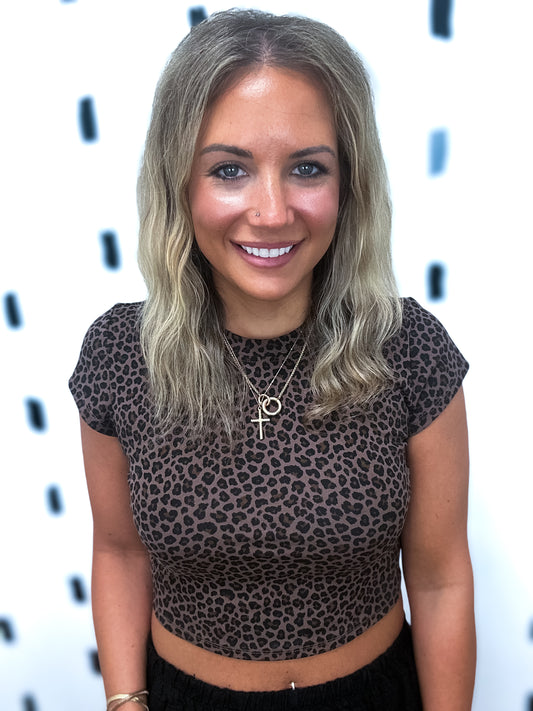 Leopard Short Sleeve Crop Top