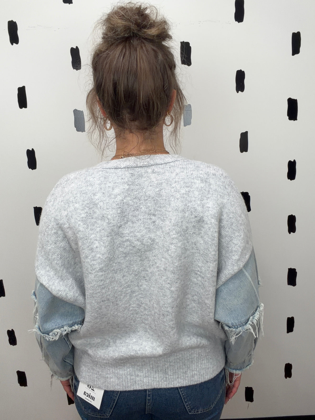 Lt.Grey Mixed Media Button Up Cardigan