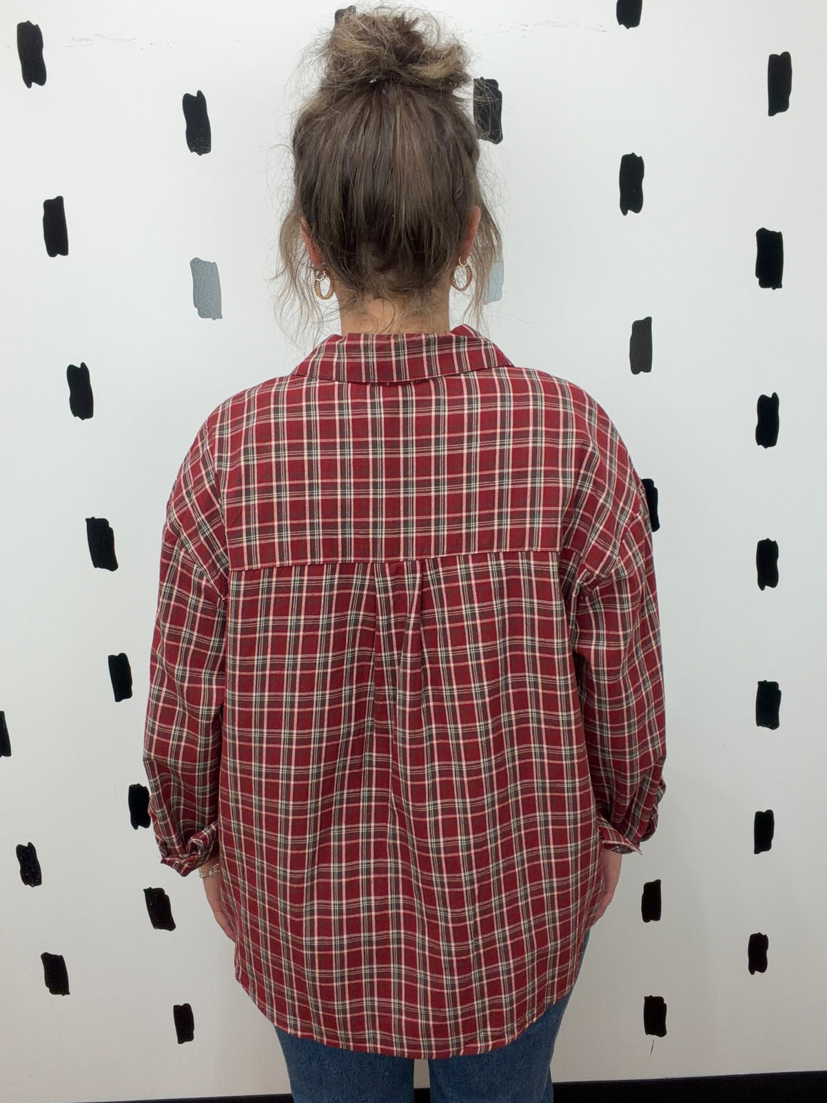 Dark Red Button Up Plaid Top