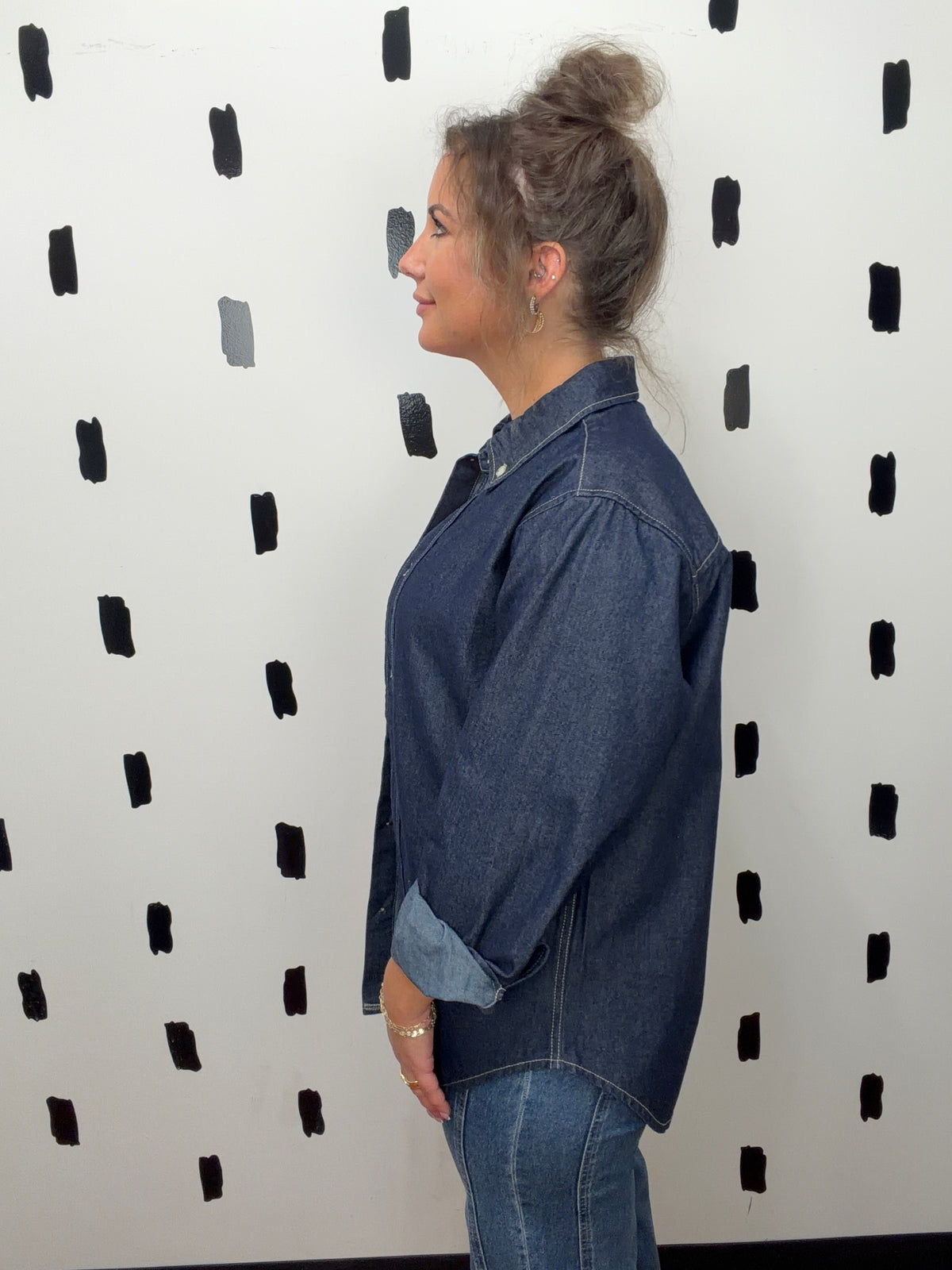 Dark Denim Button Up Top