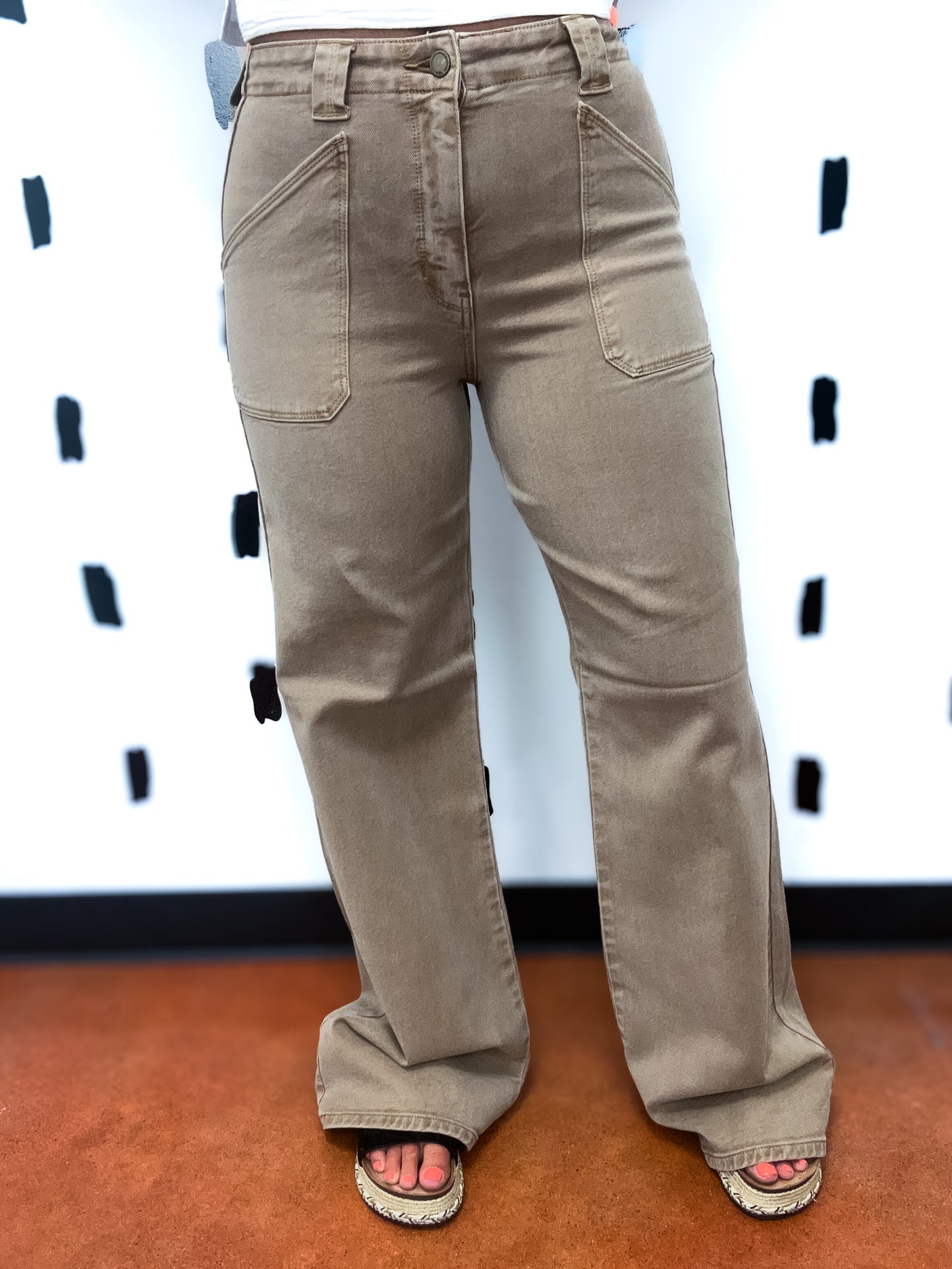 Vintage Khaki Patch Pocket Wide Leg Pants