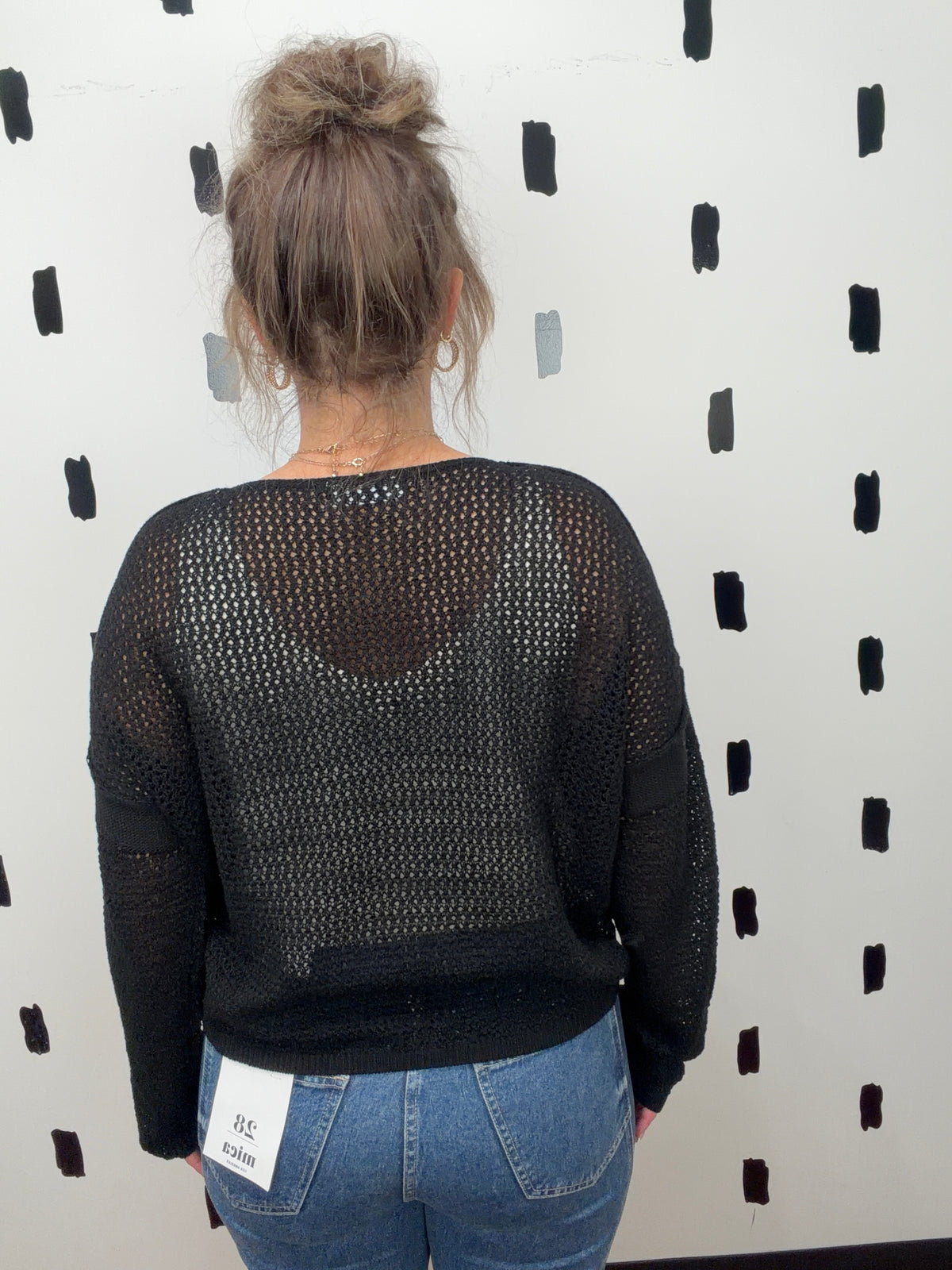 Black Open Knit Long Sleeve Sweater