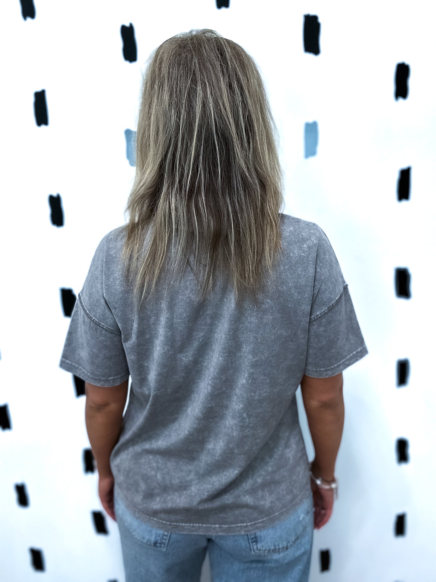 Charcoal Good Vibes Embroidered Short Sleeve Tee