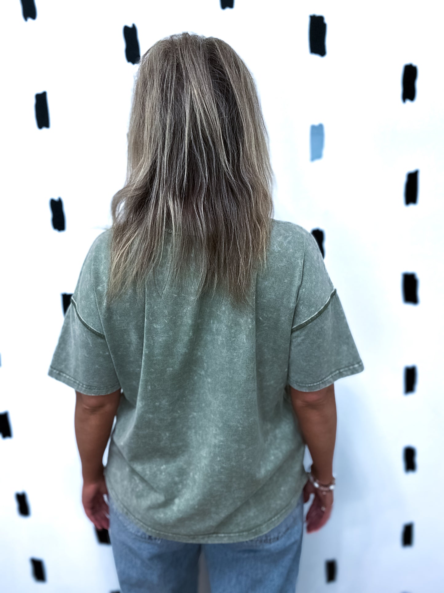 Olive Good Vibes Washed Short Sleeve Tee