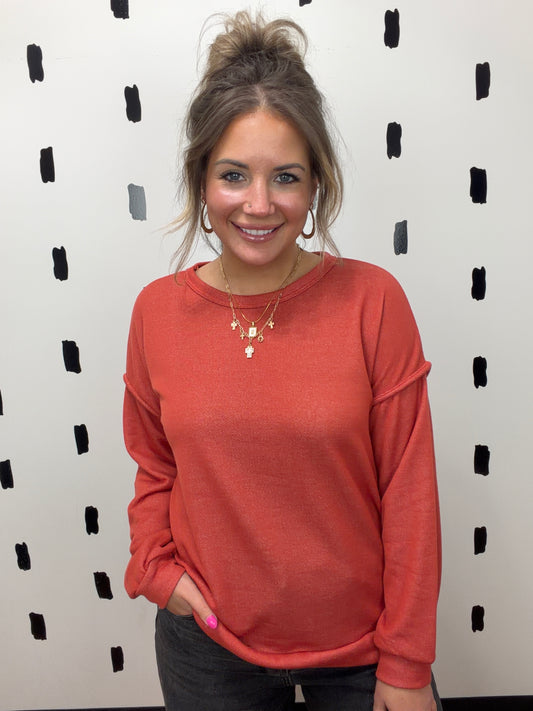 Rust Long Sleeve Crew Neck Top