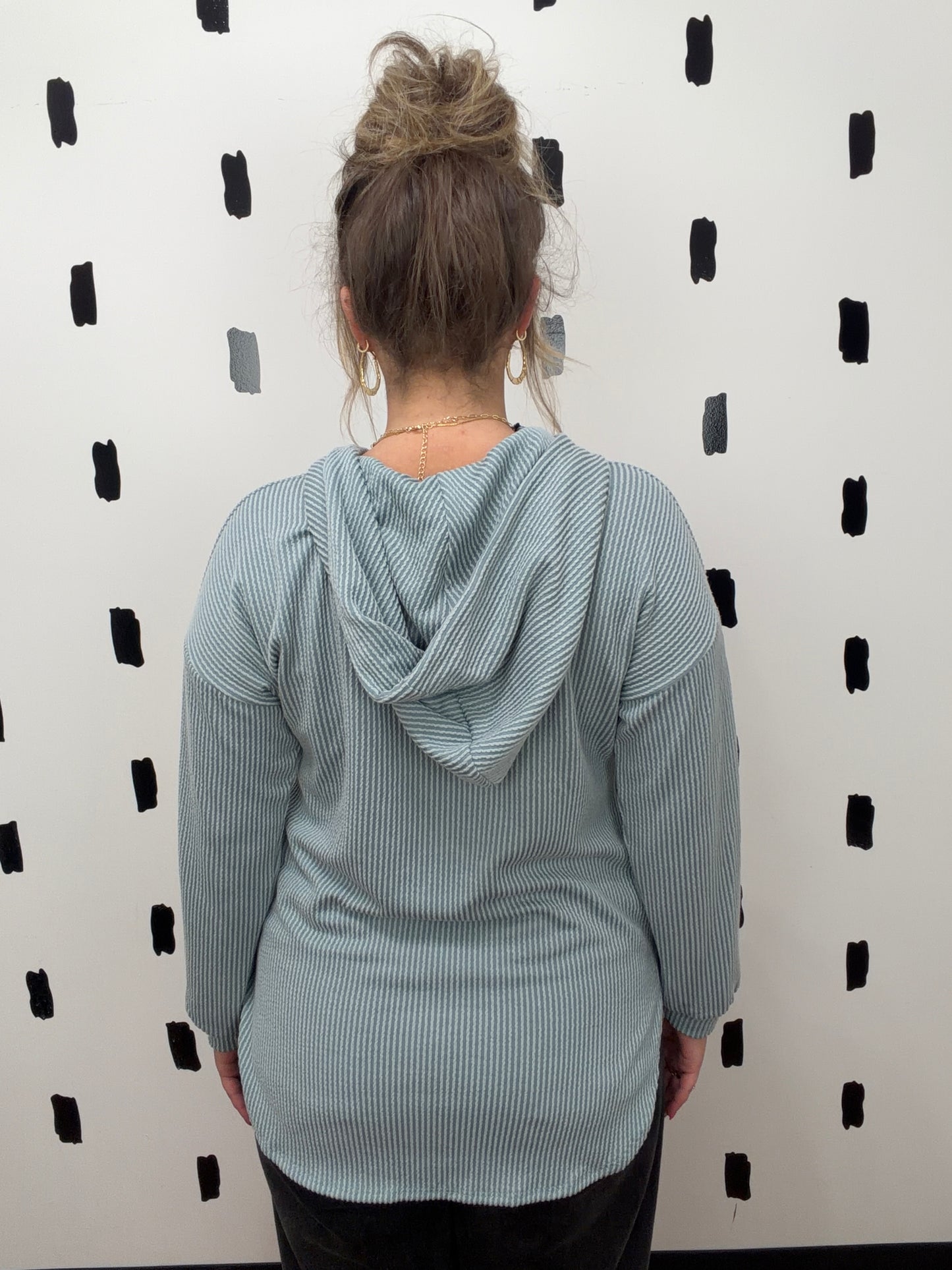 Blue Ribbed Half Zip Hoodie