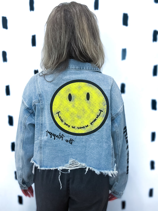 Light Denim Cropped Graphic Jacket