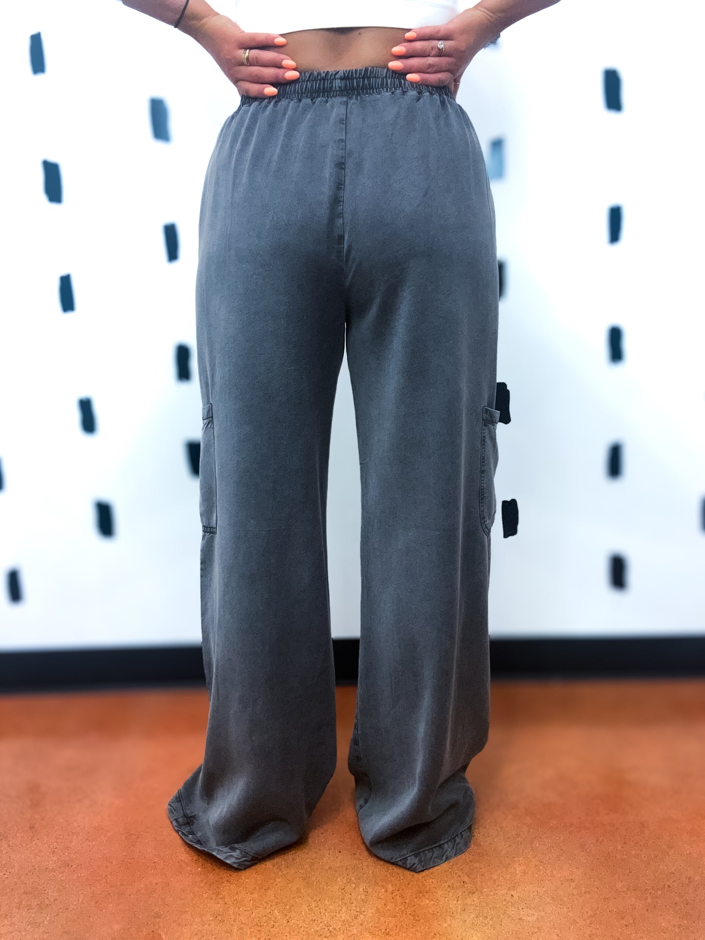 Charcoal Mineral Wash Tencel Wide Pants