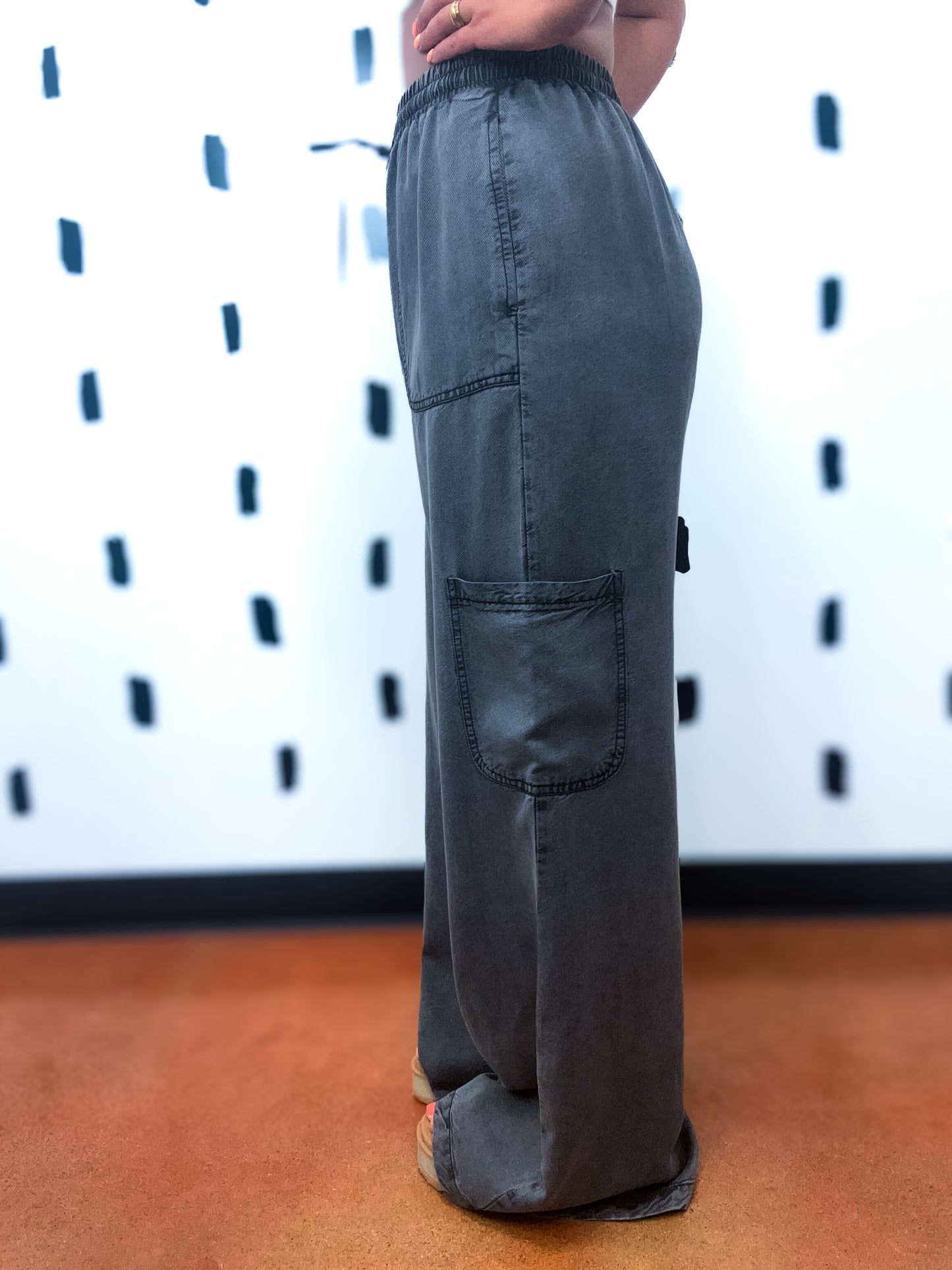 Charcoal Mineral Wash Tencel Wide Pants