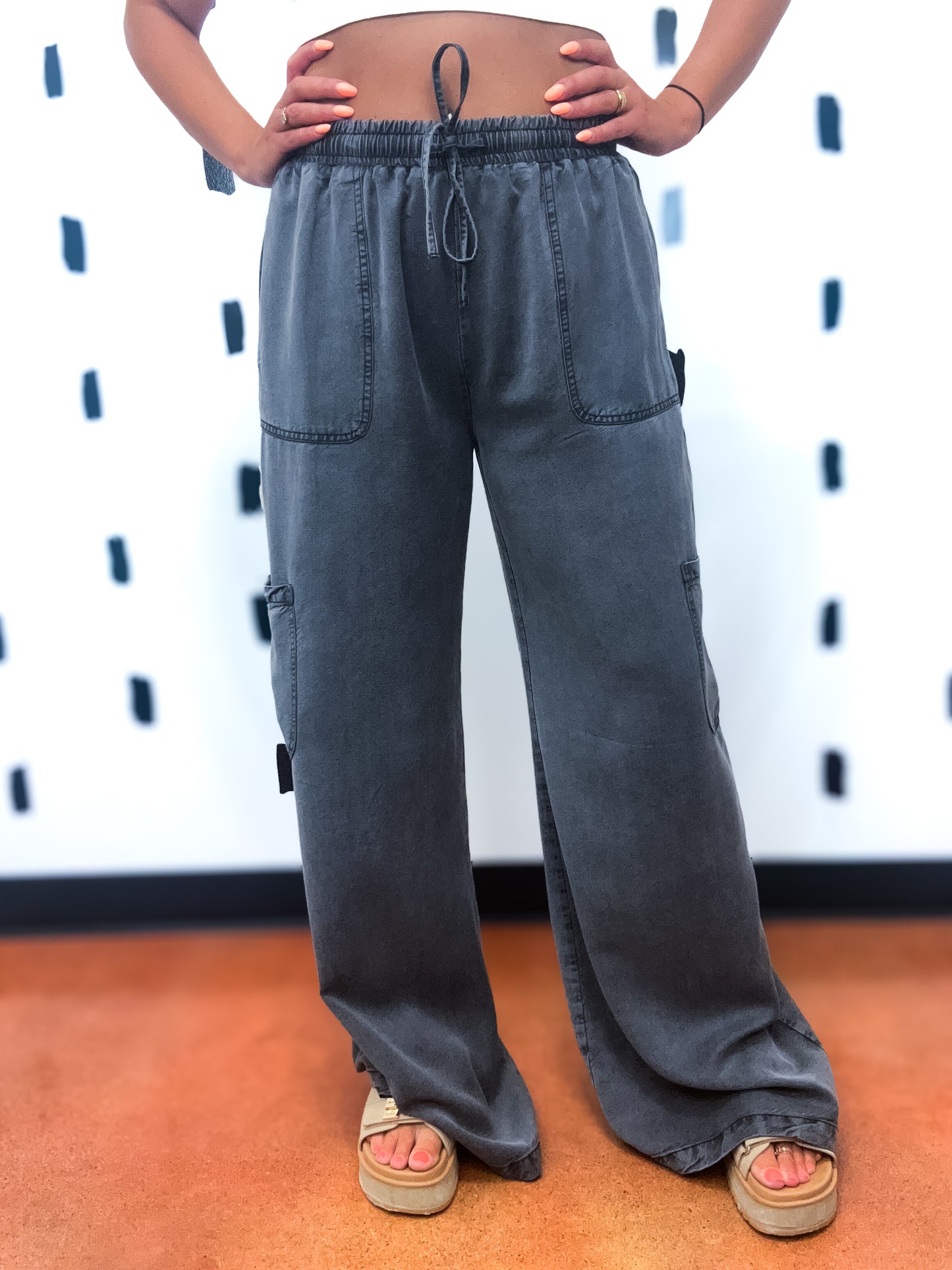Charcoal Mineral Wash Tencel Wide Pants
