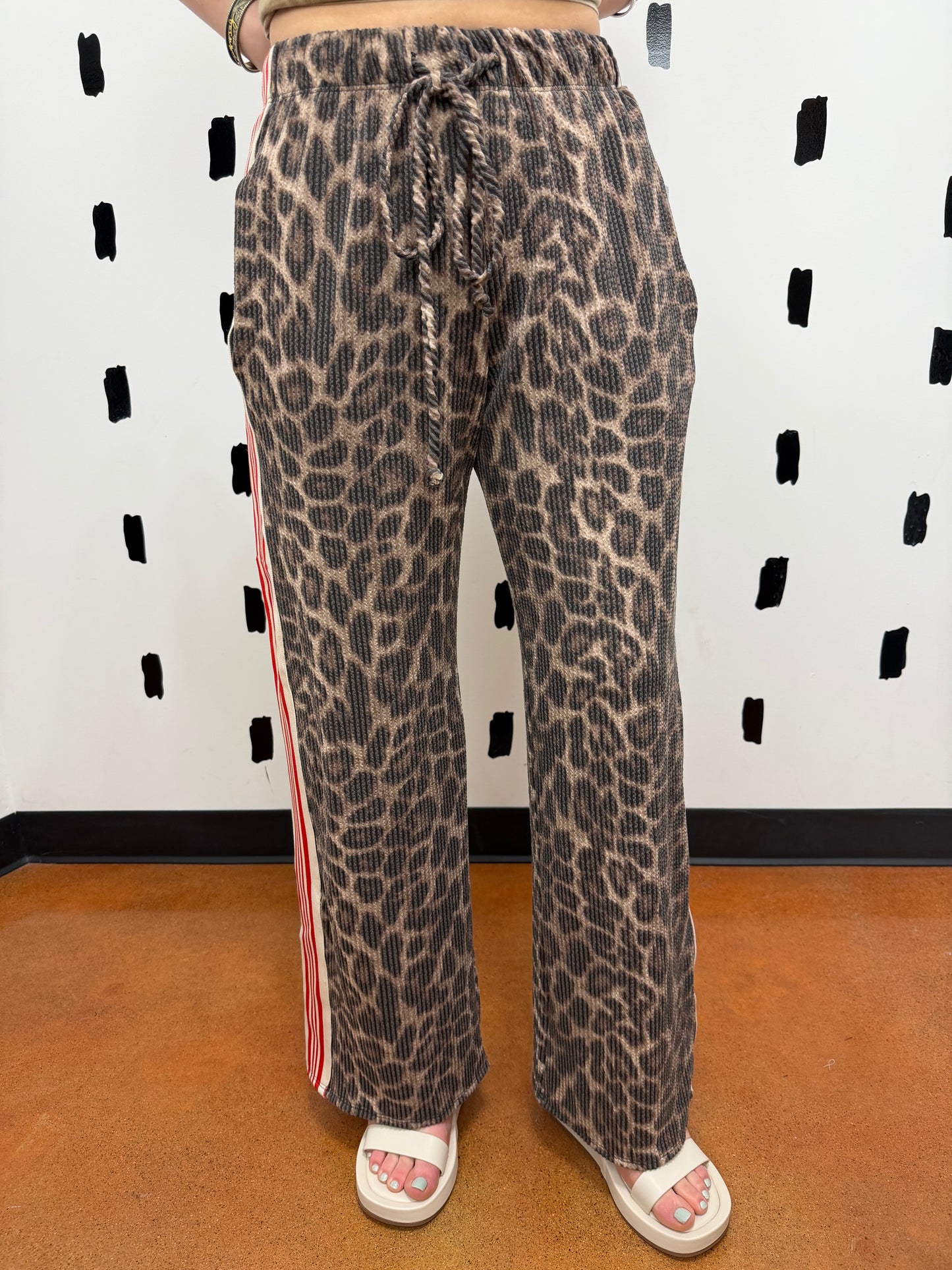 Brown Leopard Print Side Stripe Pants