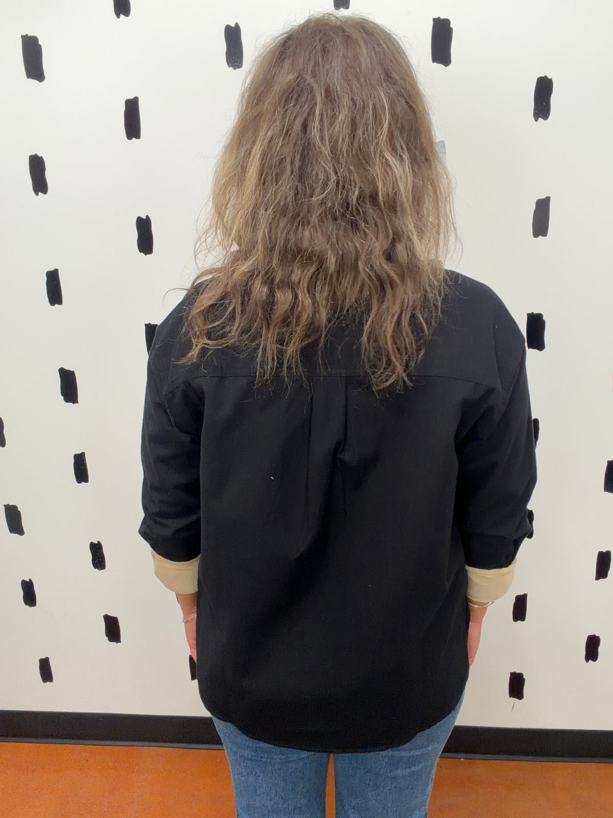 Black Long Sleeve Brushed Twill Top