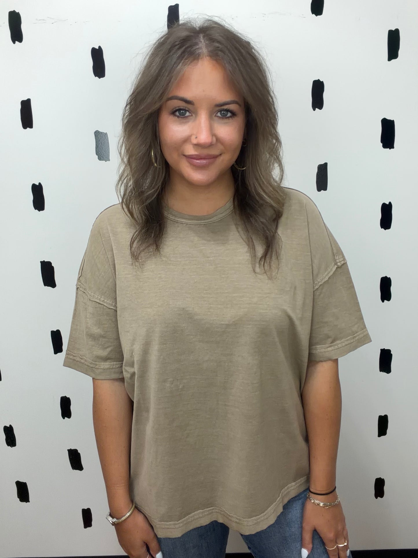 Mocha Washed Exposed Seam Short Sleeve Tee