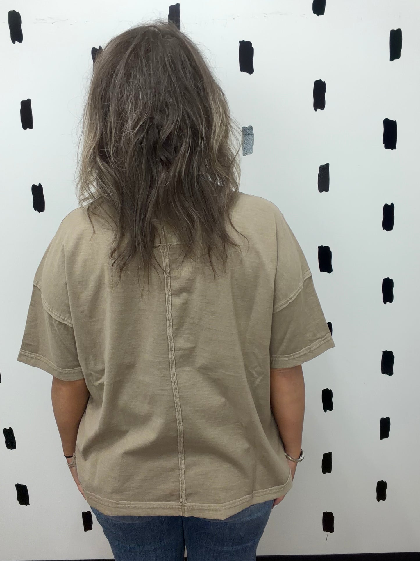 Mocha Washed Exposed Seam Short Sleeve Tee