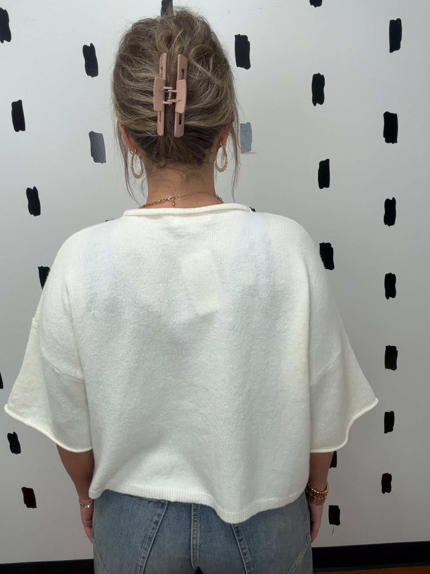 Ivory Button Up Short Sleeve Sweater