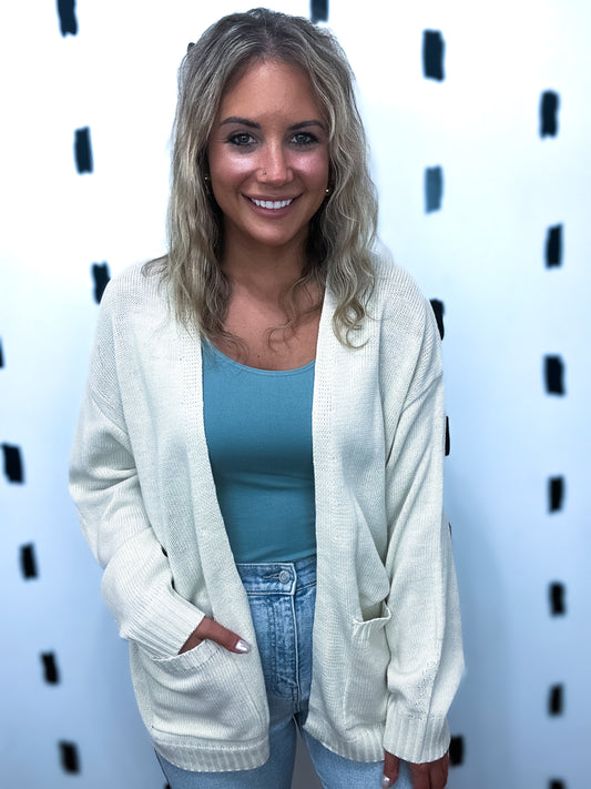 Cream Open Front Cardigan Sweater