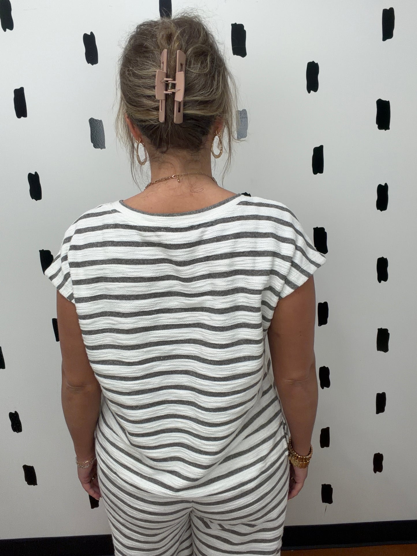Light Grey Striped Short Sleeve Top