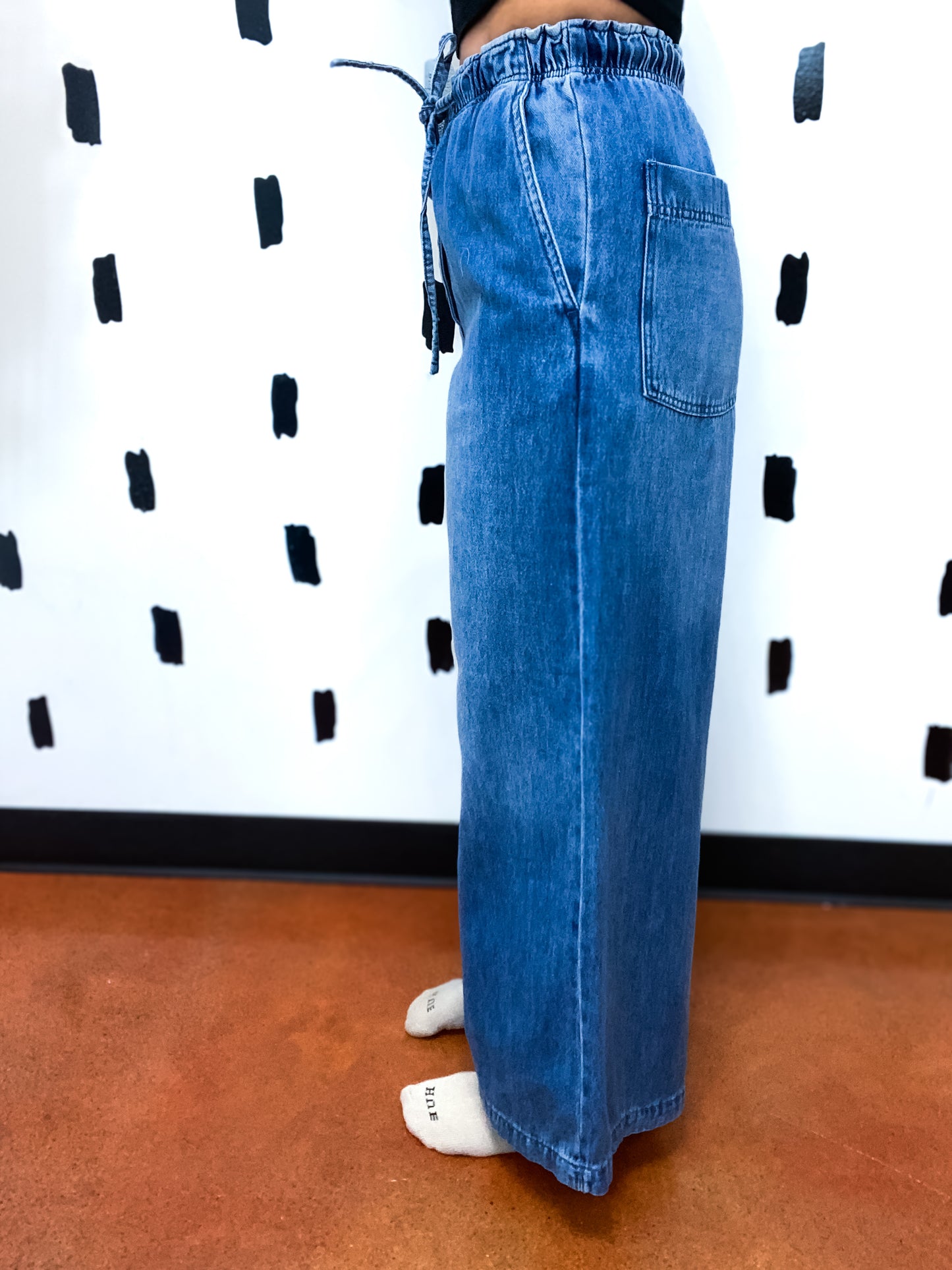 Washed Denim Wide Leg Pants