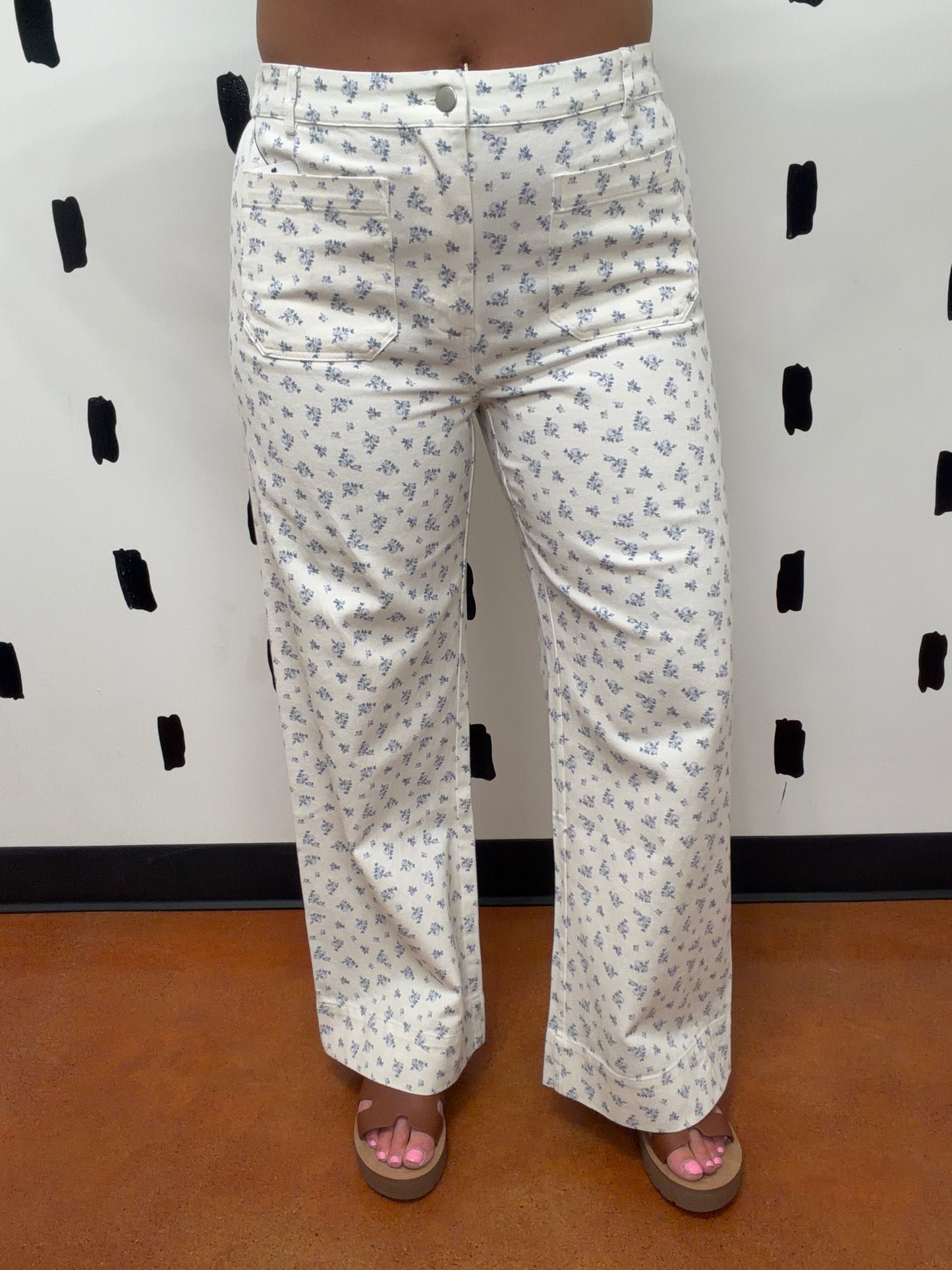 Blue Ditsy Floral Wide Leg Pants
